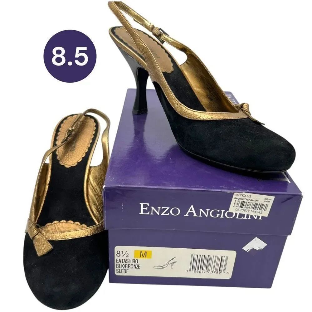 Enzo Angiolini Women's Eatashiro Suede Slingback Heels Black Bronze Size 8.5